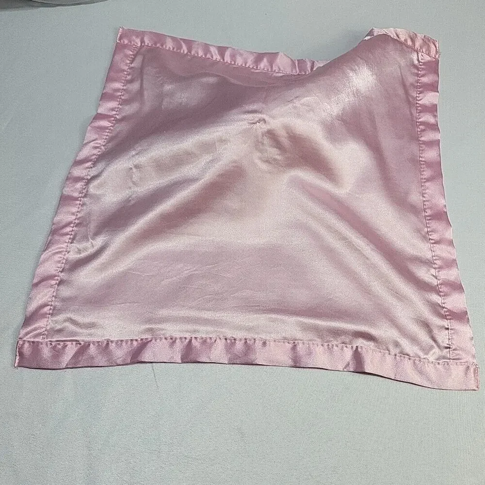 Pink Plush Bunny Rabbit Lovey Minky Dot Satin Edge Back Security Blanket 16 Inch